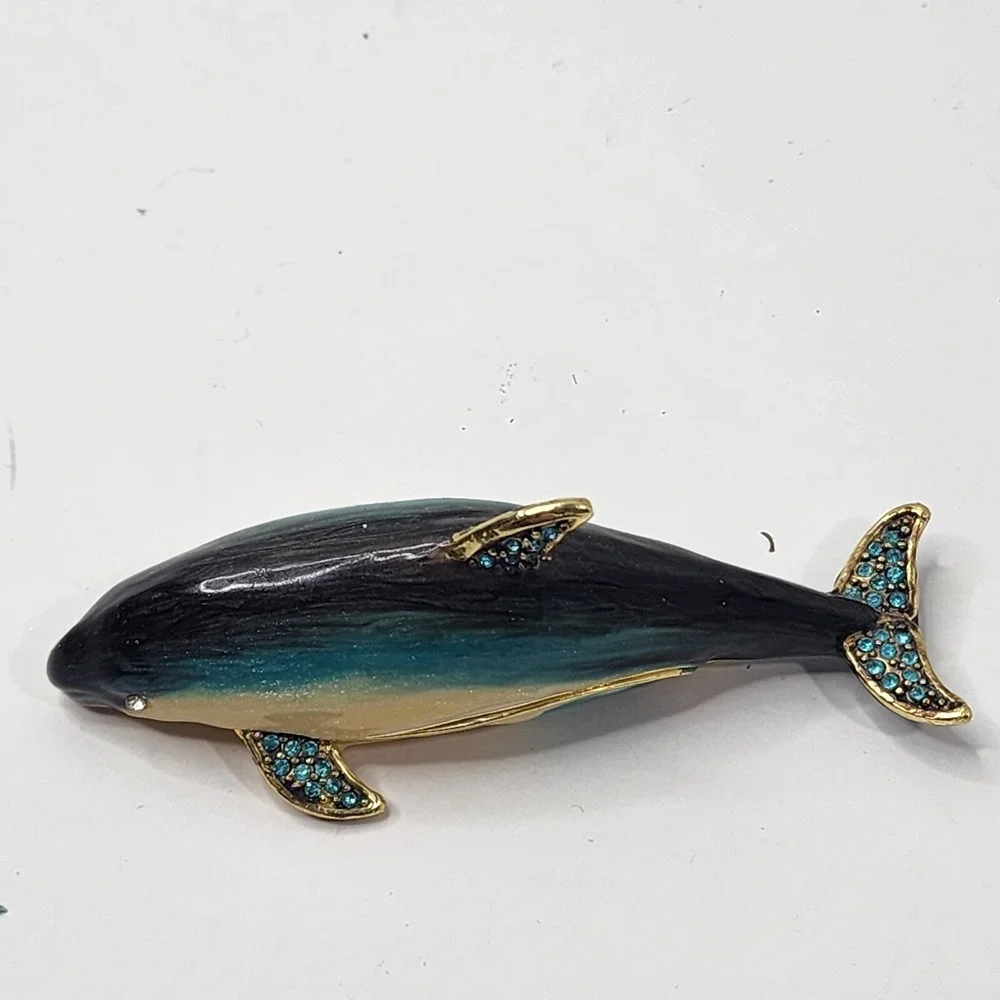 Art Form Objet d' Work of Art Dolphins PEDESTAL Jeweled Enamel Metal Trinket Box